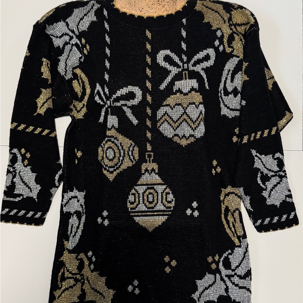 Holiday Time Black and Gold Festive Sweater